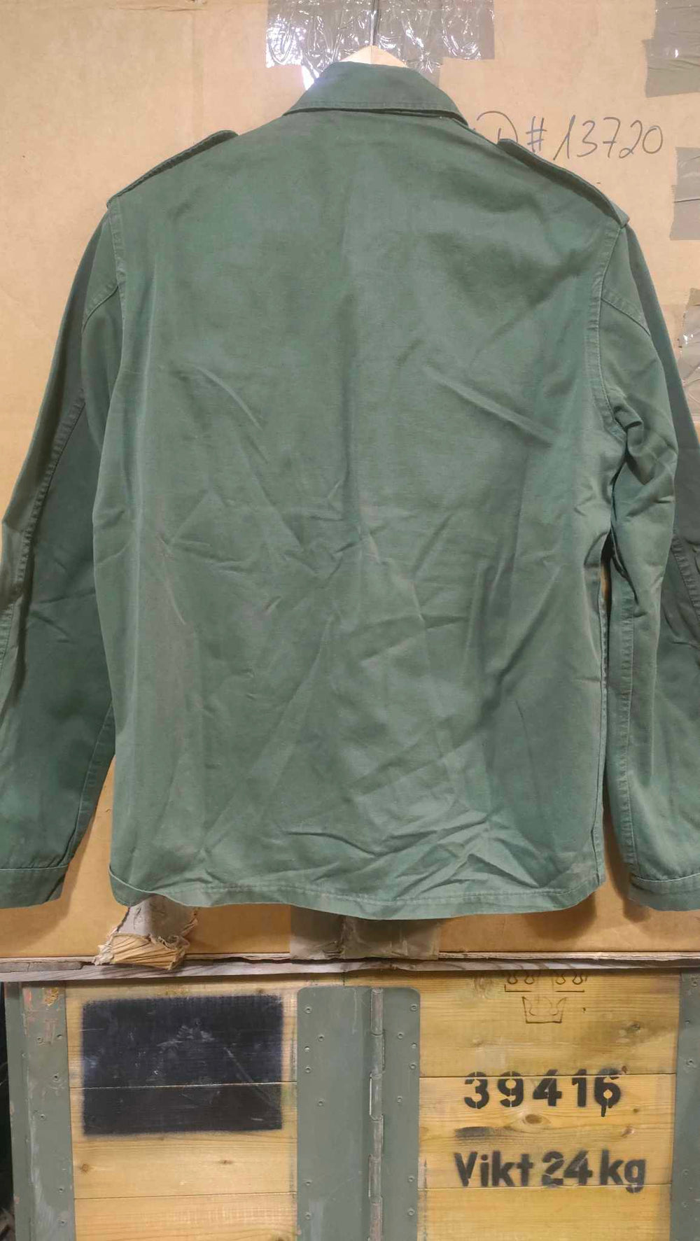 back view of forest green canvas jacket
