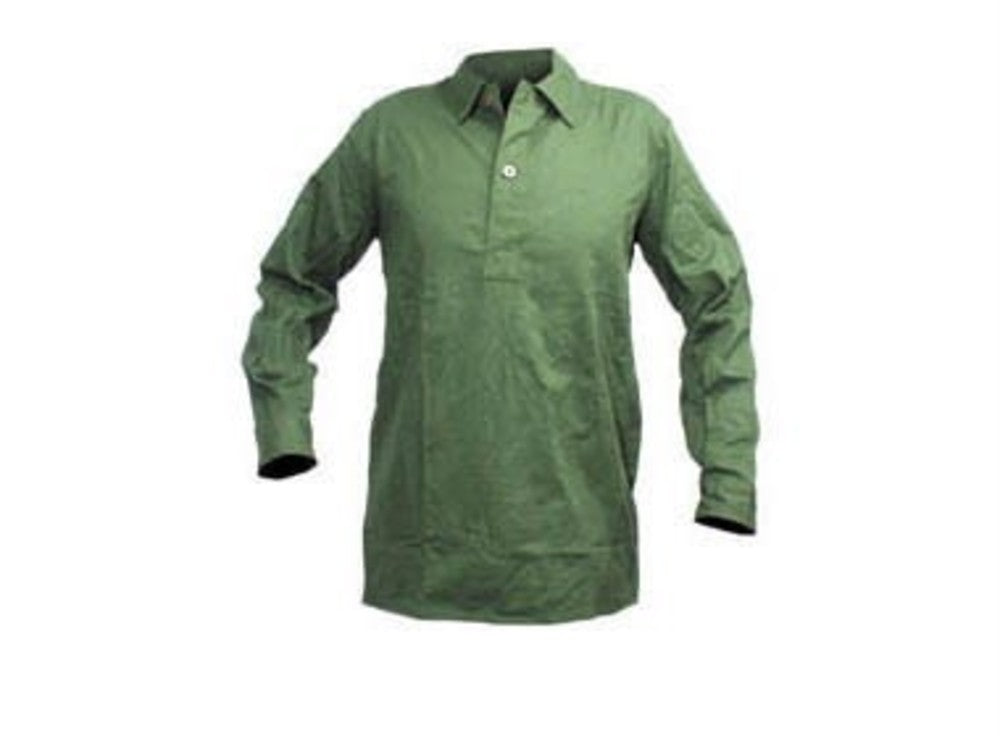 Army green Swedish Army cotton shirt with collar and single button on lapel