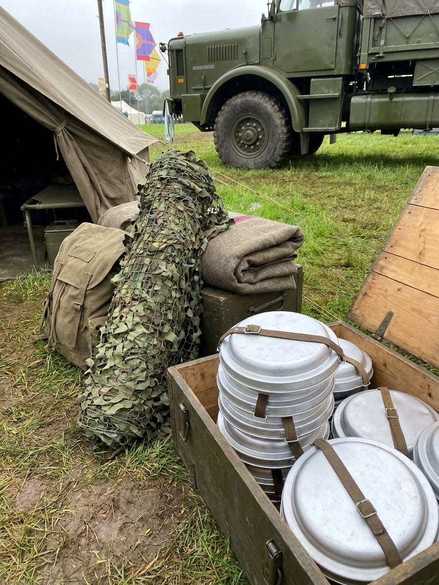 Military surplus camping gear for festival season