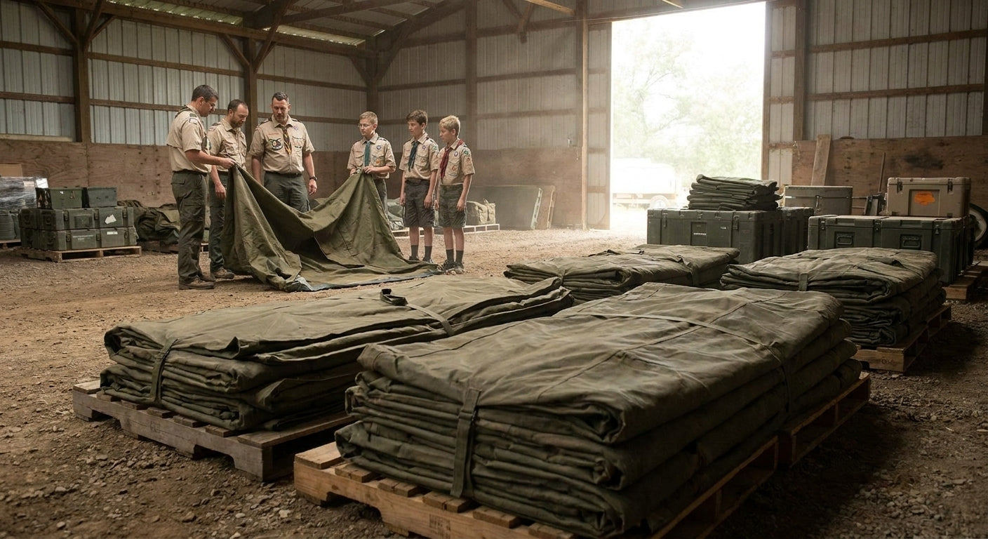Military surplus tents for scout and youth groups