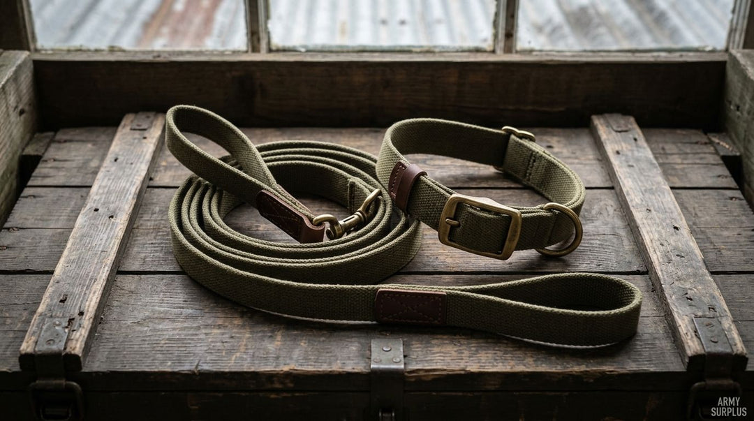 Army surplus dog leads and collars made from webbing