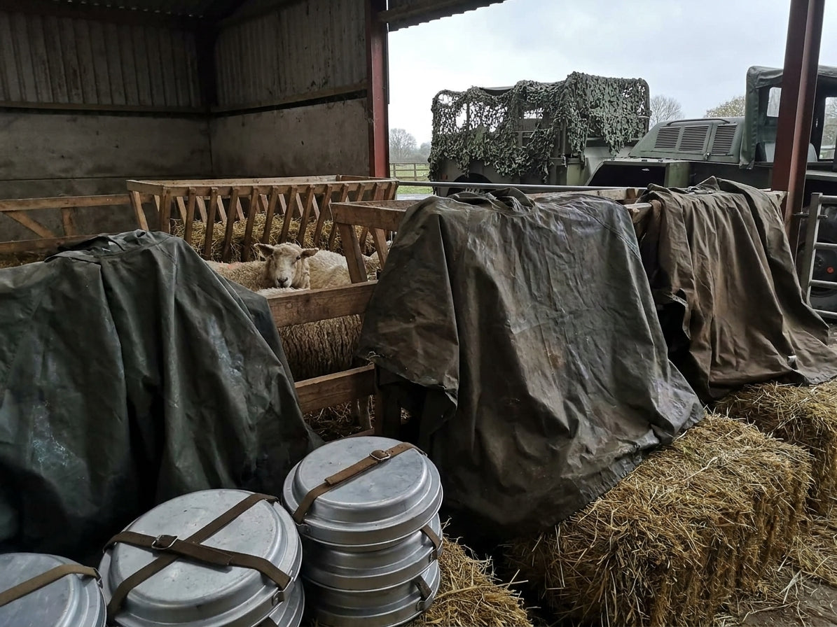 Military ponchos for livestock and stable cover