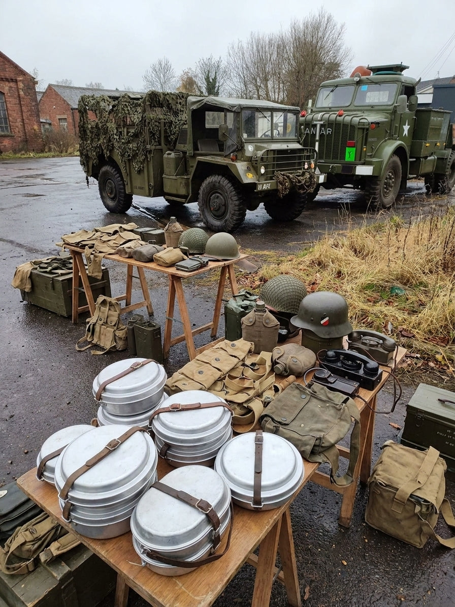 Military surplus gear for WWII reenactment