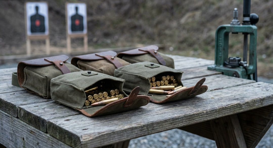Military ammo pouches for shooting range and reloading kit