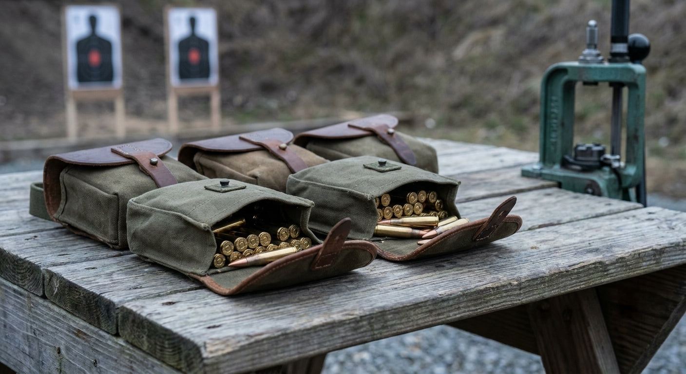 Military ammo pouches for shooting range and reloading kit