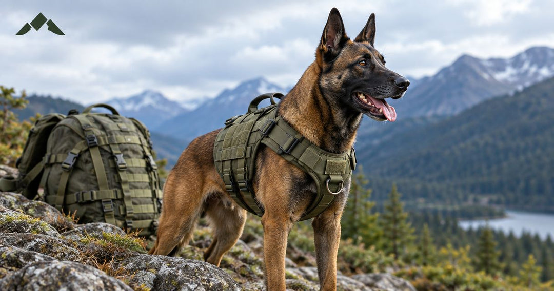 Military-style dog harnesses for hiking and working dogs