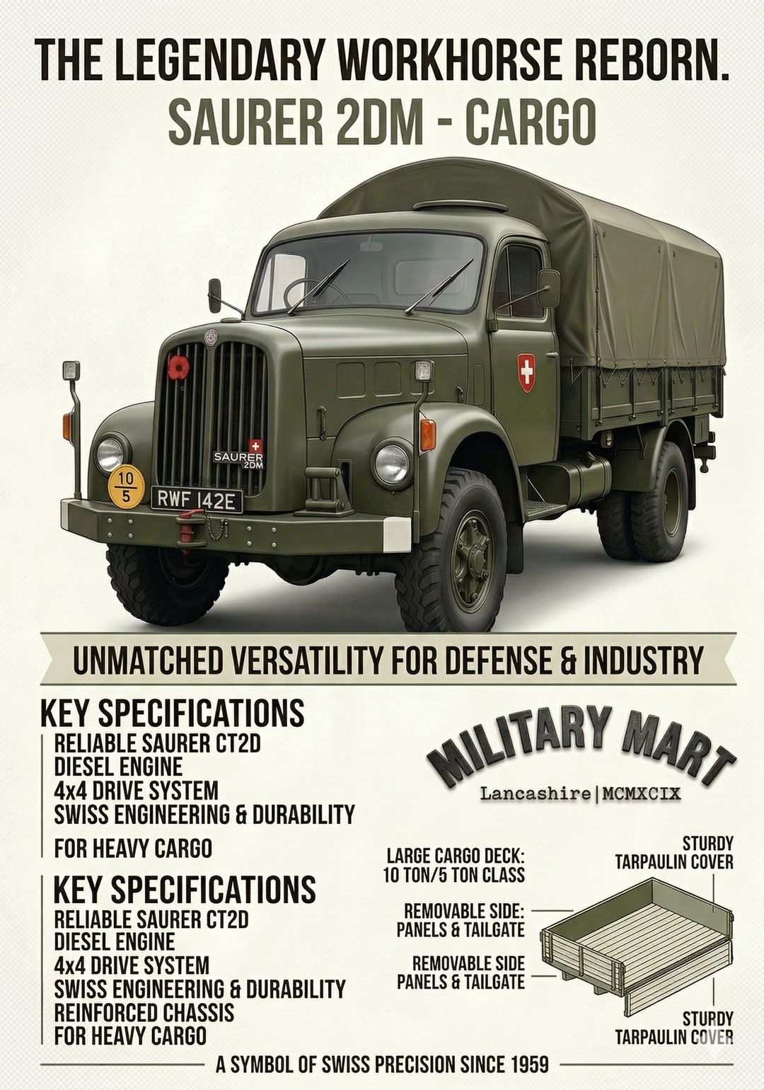 Ex-Swiss Army Saurer 2DM 4x4 Cargo Truck