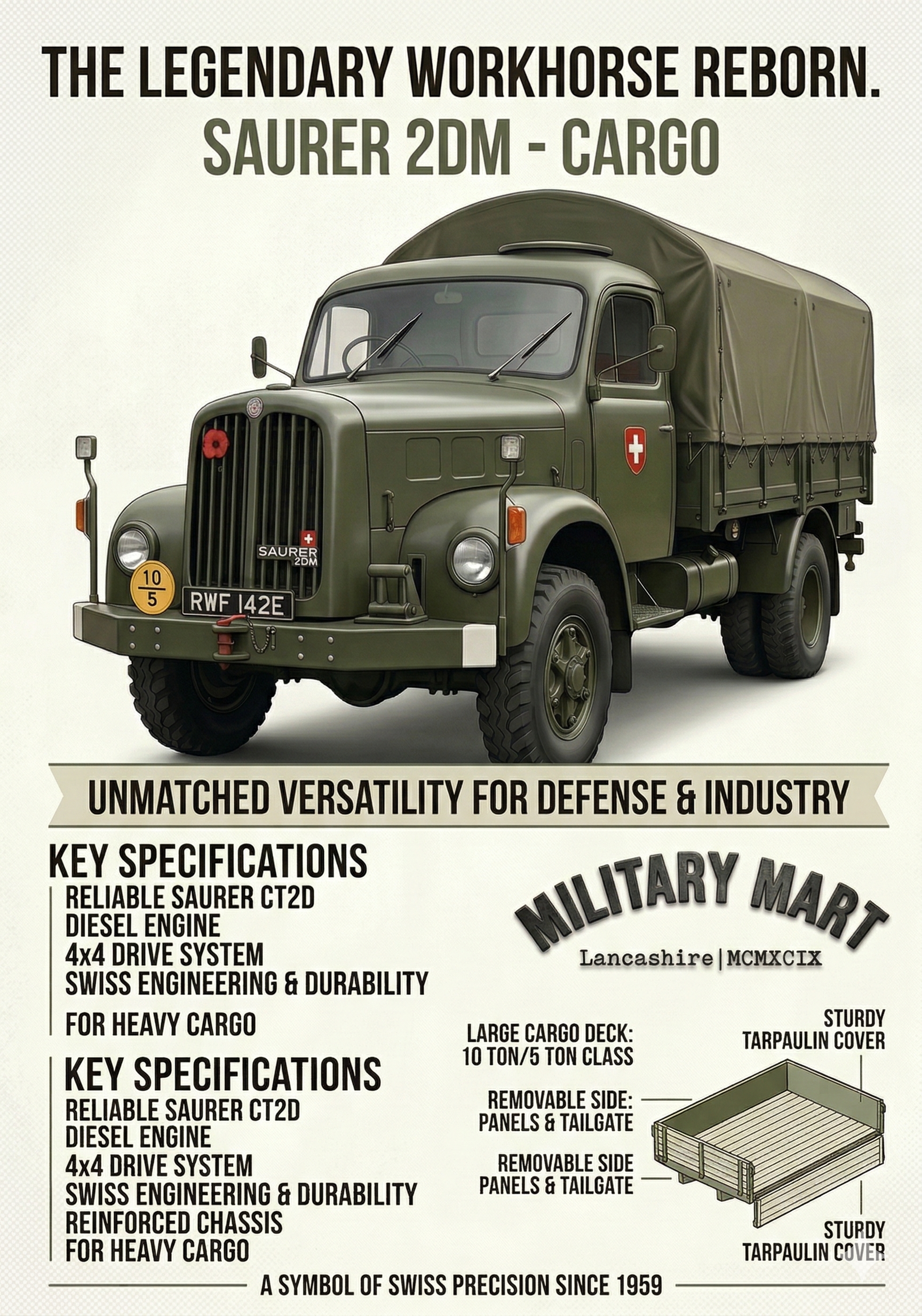 Ex-Swiss Army Saurer 2DM 4x4 Cargo Truck