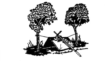 Diagram of a poncho rigged as an A-frame basha shelter, from US Army field manual FM 21-76