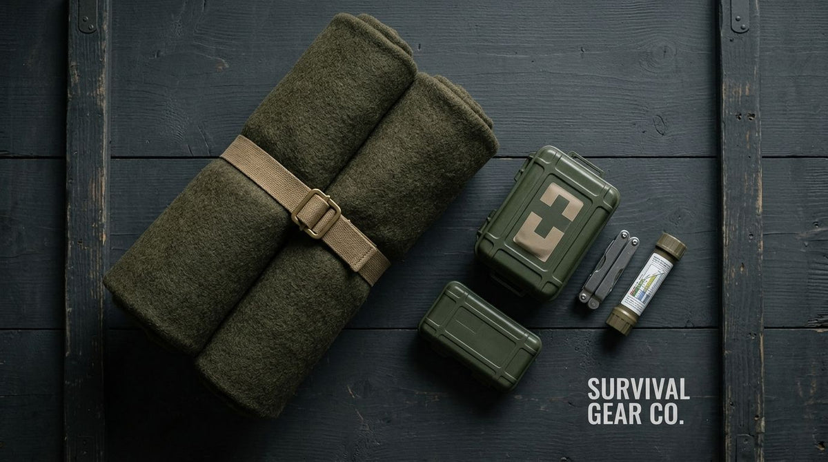 Wool military blankets for car breakdown and emergency kits