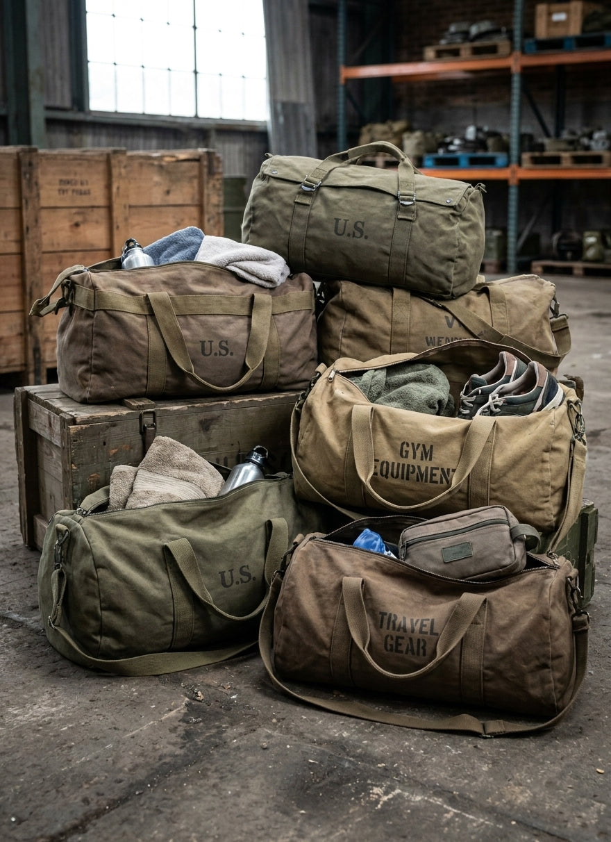 Military surplus holdalls for gym and travel