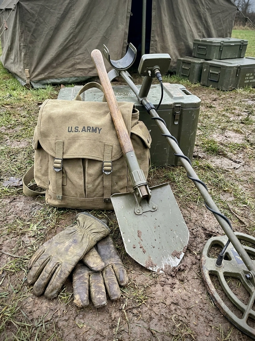 Military surplus gear for metal detecting rallies