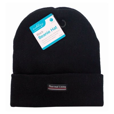Classic Black Knitted Thermal Beanie Hat