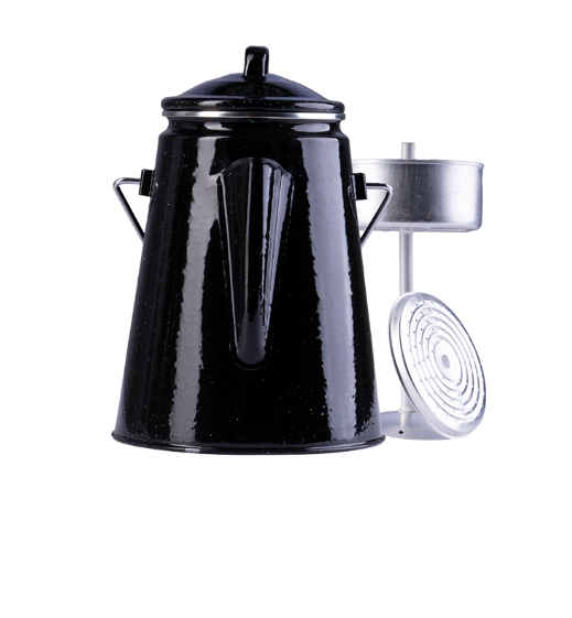 Black Enamelware Percolator – 2L Sheet Steel Coffee Pot (8 Cups)