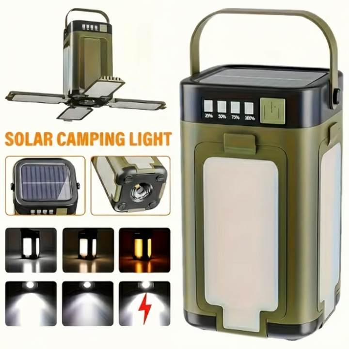 Portable Quad-Panel LED Camping Light – Military Green