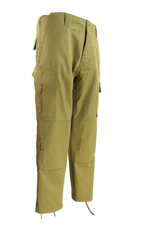 Khaki cargo pants on a white background