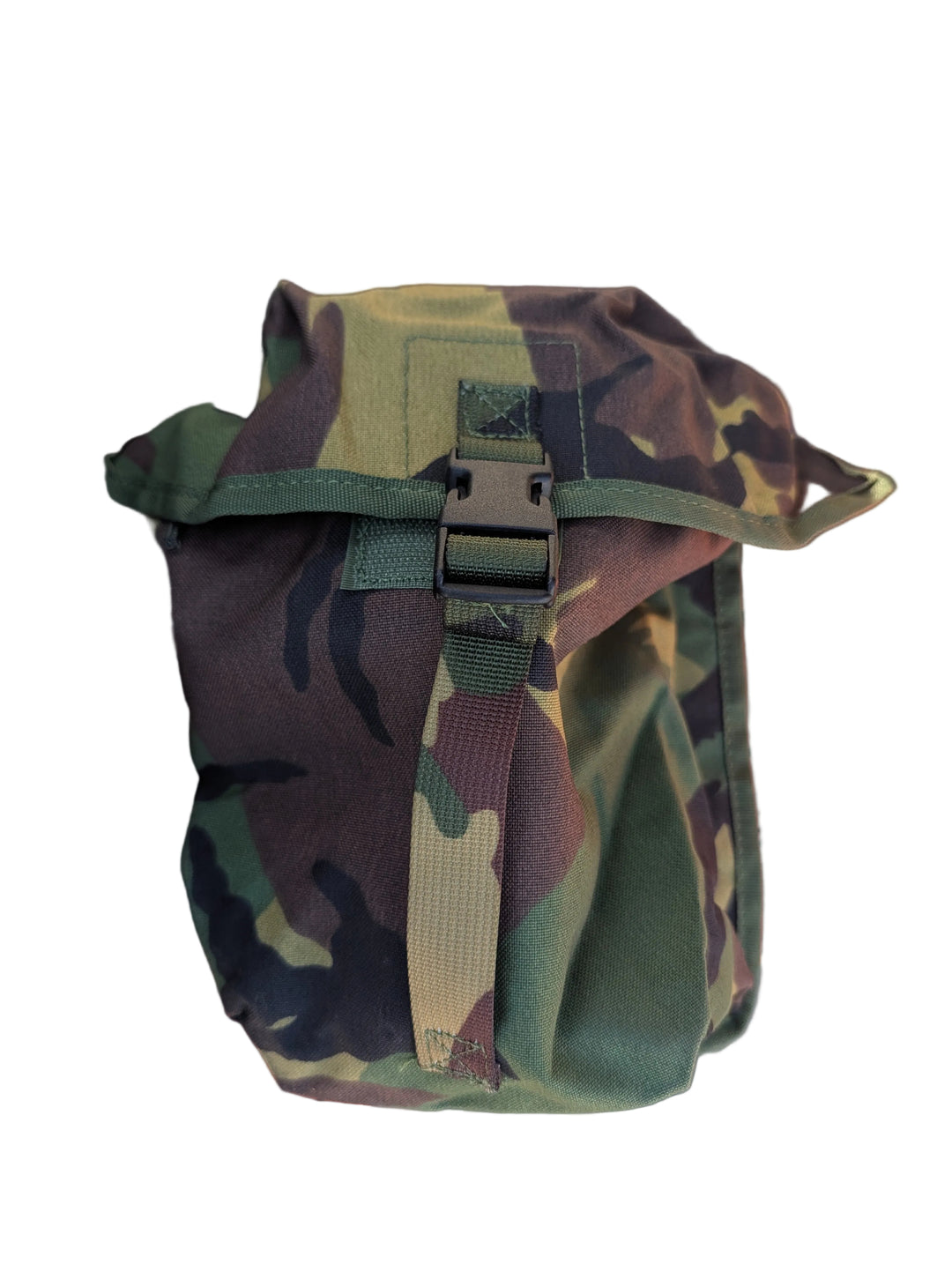 Camouflage bag with a strap on a textured surface