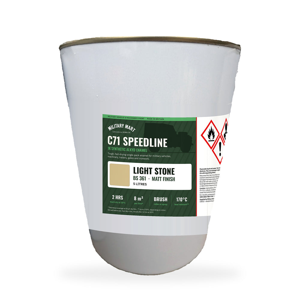 Military Mart C71 Speedline Light Stone BS361 Matt 5L military vehicle paint tin