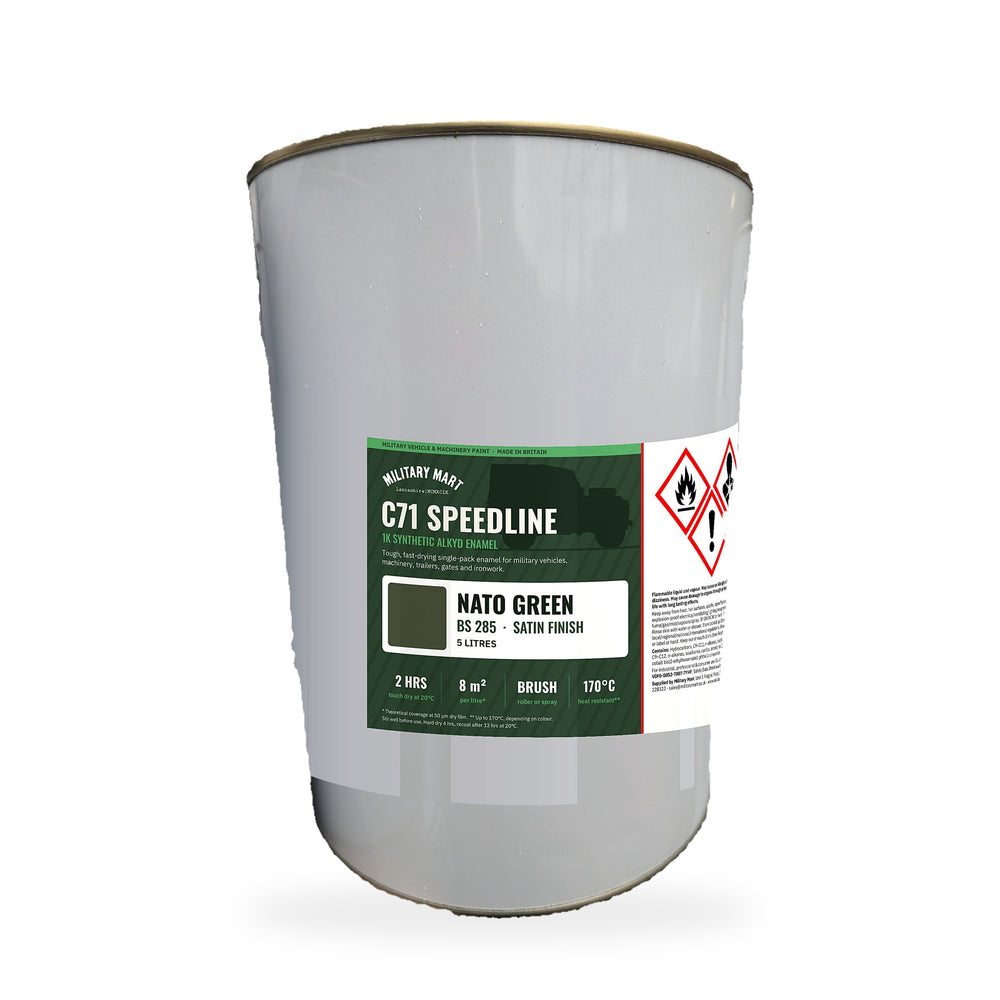 Military Mart C71 Speedline NATO Green BS285 Satin 5L military vehicle paint tin