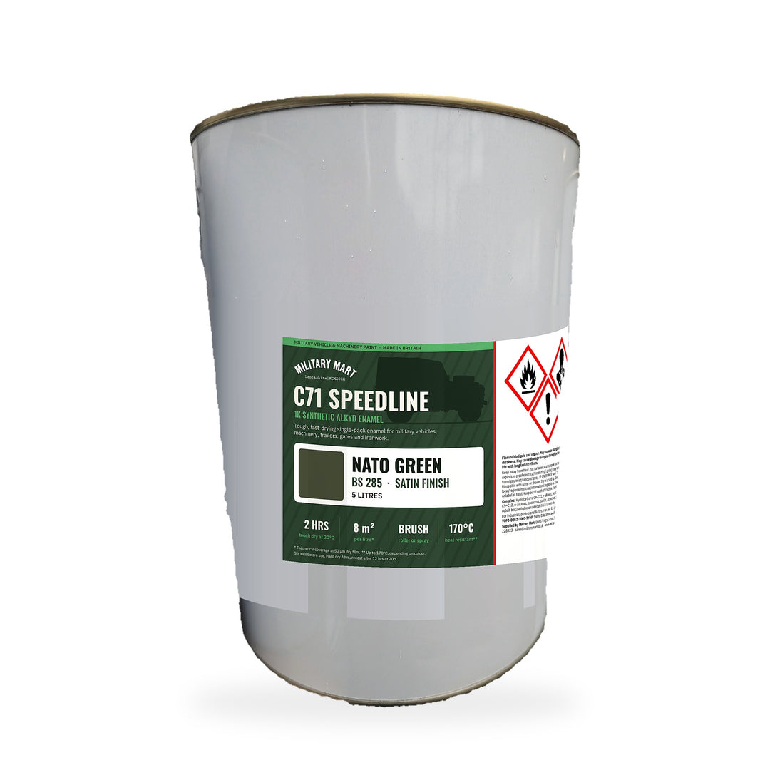 Military Mart C71 Speedline NATO Green BS285 Satin 5L military vehicle paint tin