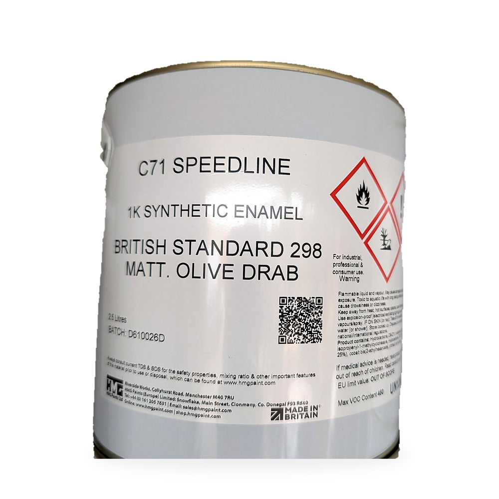 HMG C71 Speedline Olive Drab BS298 Matt 2.5L tin - 1K synthetic enamel military vehicle paint