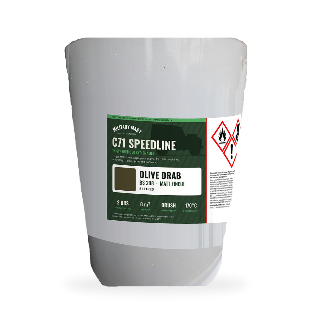 HMG C71 Speedline Olive Drab BS298 Matt 5L tin - 1K synthetic enamel military vehicle paint