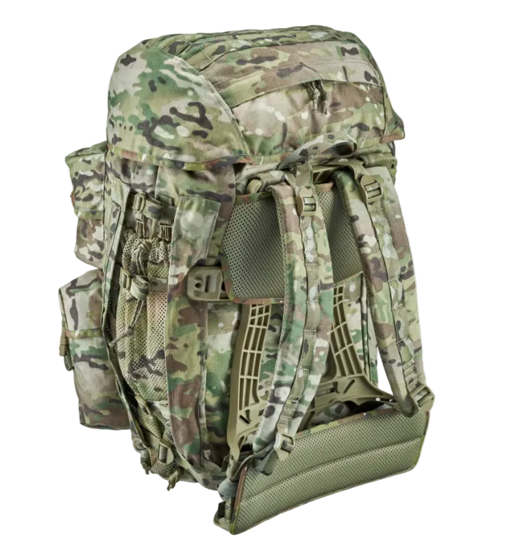 Camouflage backpack on a white background