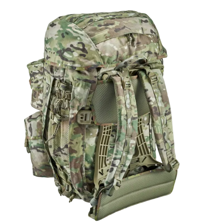 Camouflage backpack on a white background