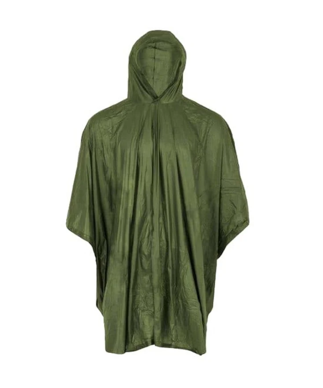 Green rain poncho on a white background
