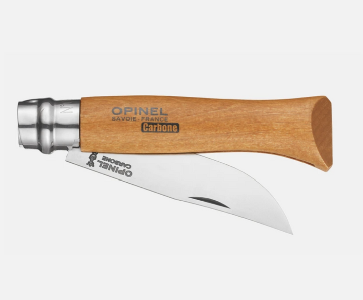 Opinel knife with wooden handle on a white background