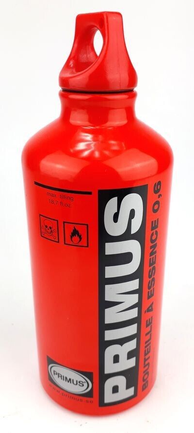 Red fuel cannister with black and white 'primus' logo.