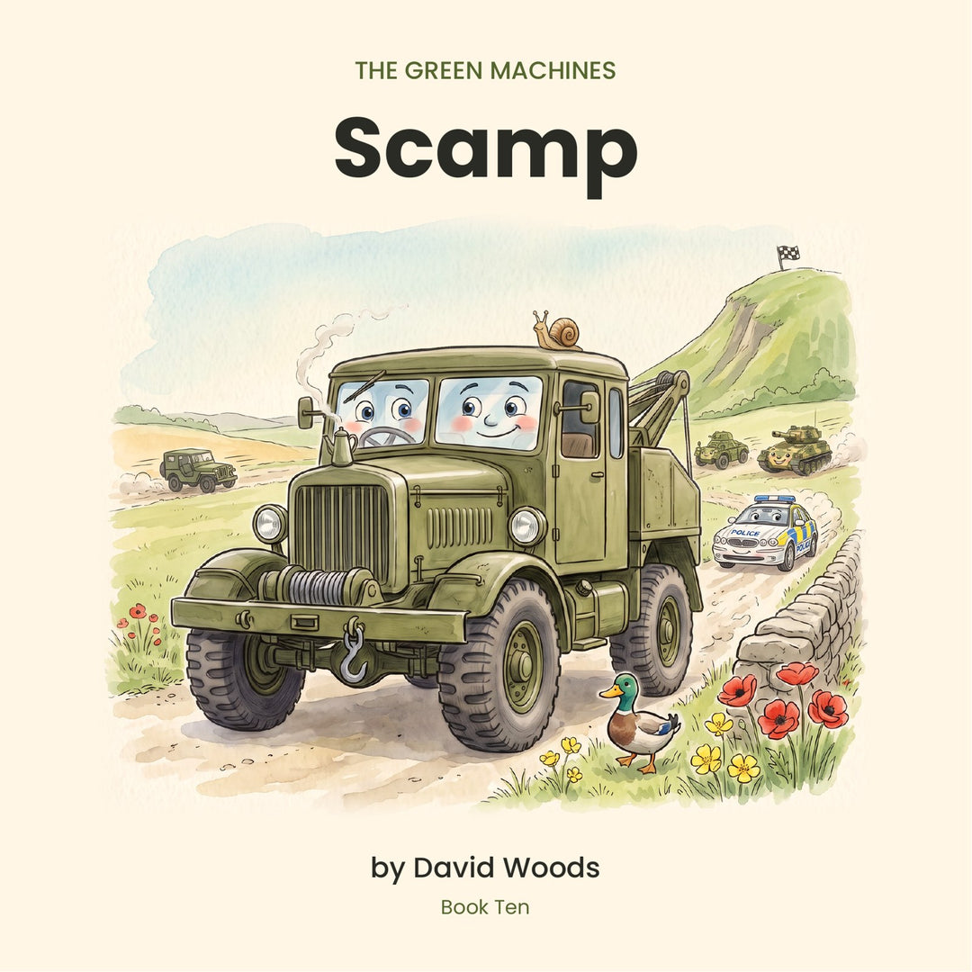 Front cover of Scamp, The Green Machines Book Ten, a children's picture book by David Woods