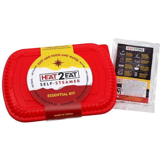 Flameless Ration Heat2Eat Self-Steamer with divider - Red (medium) with 2 HeatStones