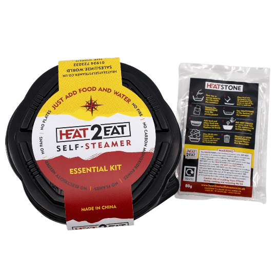 Flameless Ration Heat2Eat Self-Steamer - Black (Small pot) with 2 HeatStones