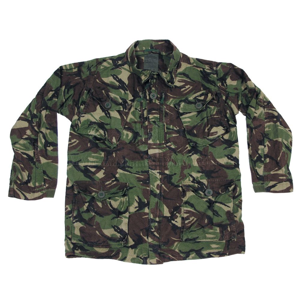 dark green and brown camo jacket with four large pockets